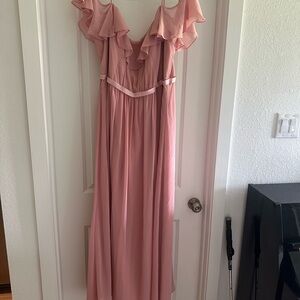 David's Bridal blush pink Ruffle Wedding Dress